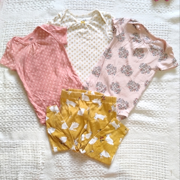4 Piece Carter's Lot Onesies Pants Floral Bunny - Picture 1 of 13